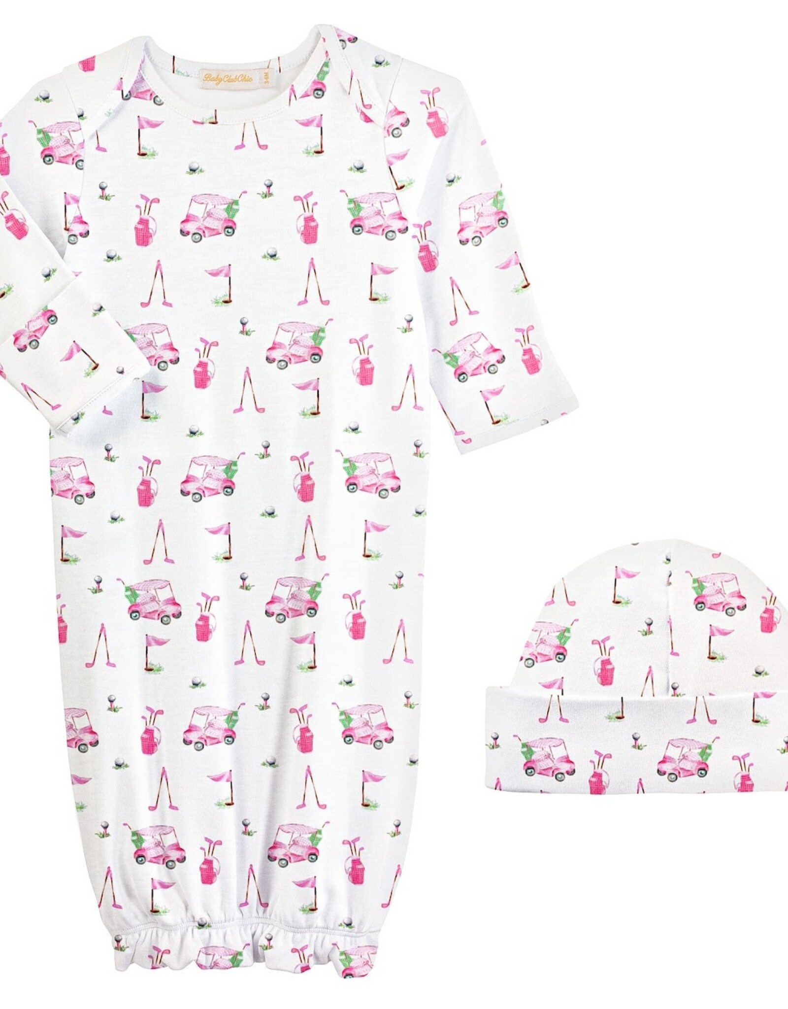 Baby Club Chic Pink Golf Printed Gown and Hat Set