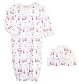 Baby Club Chic Pink Golf Printed Gown and Hat Set