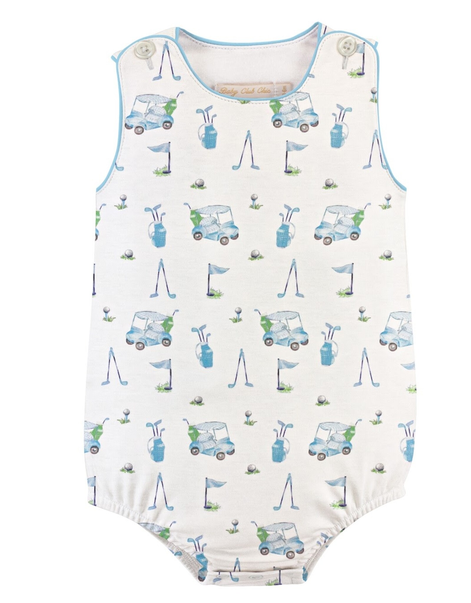 Baby Club Chic Light Blue Golf Printed Bubble w/Piping