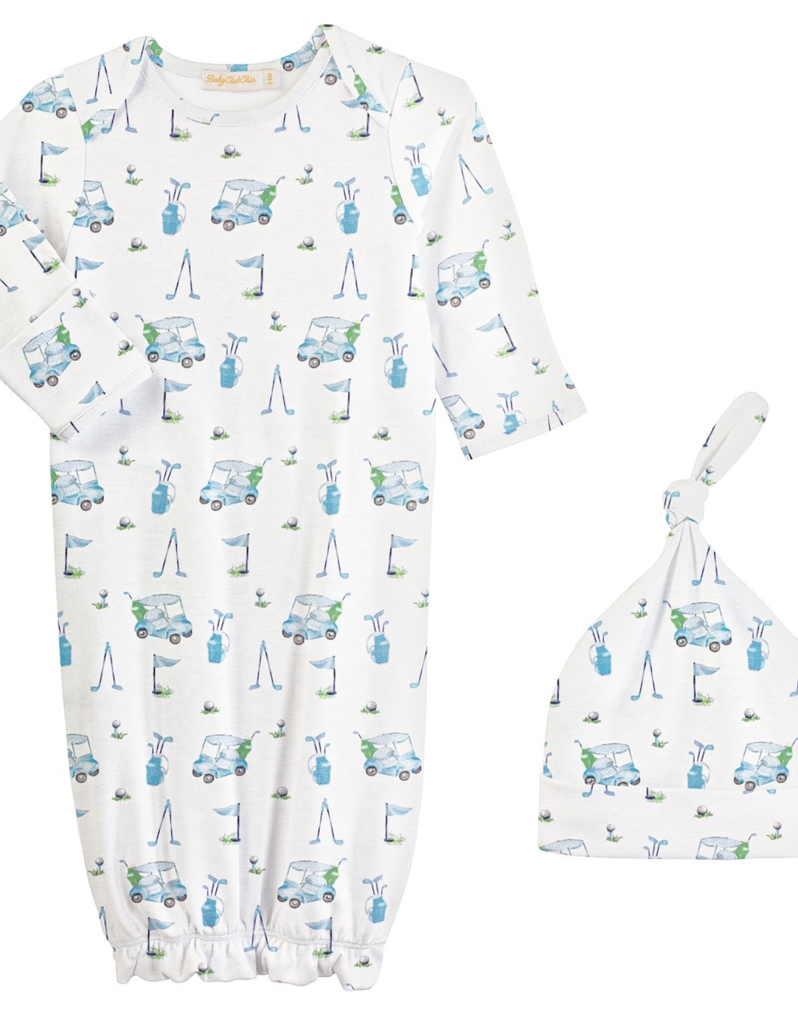 Baby Club Chic Light Blue Printed Golf Gown and Hat Set