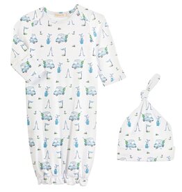 Baby Club Chic Light Blue Printed Golf Gown and Hat Set