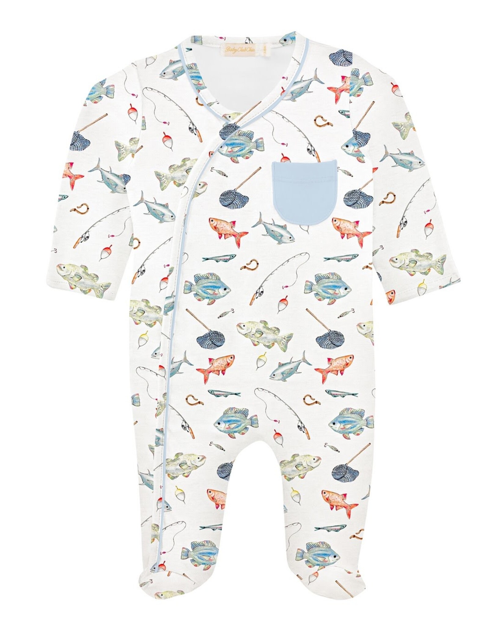 Baby Club Chic Fishing Day Printed Crossed Footie