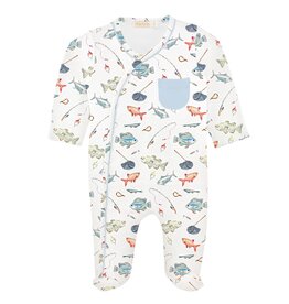 Baby Club Chic Fishing Day Printed Crossed Footie