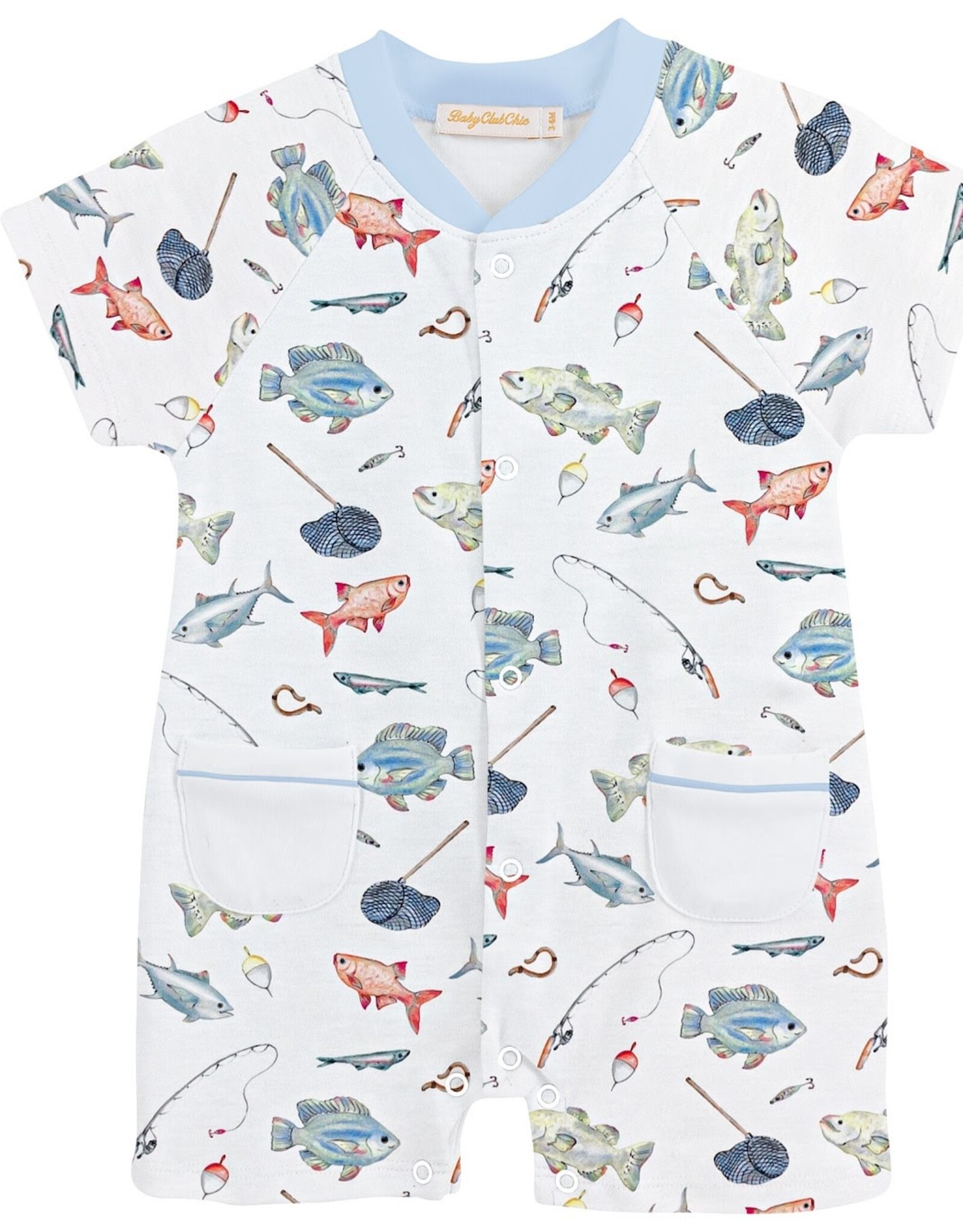 Baby Club Chic Fishing Day Printed Romper w/Pockets
