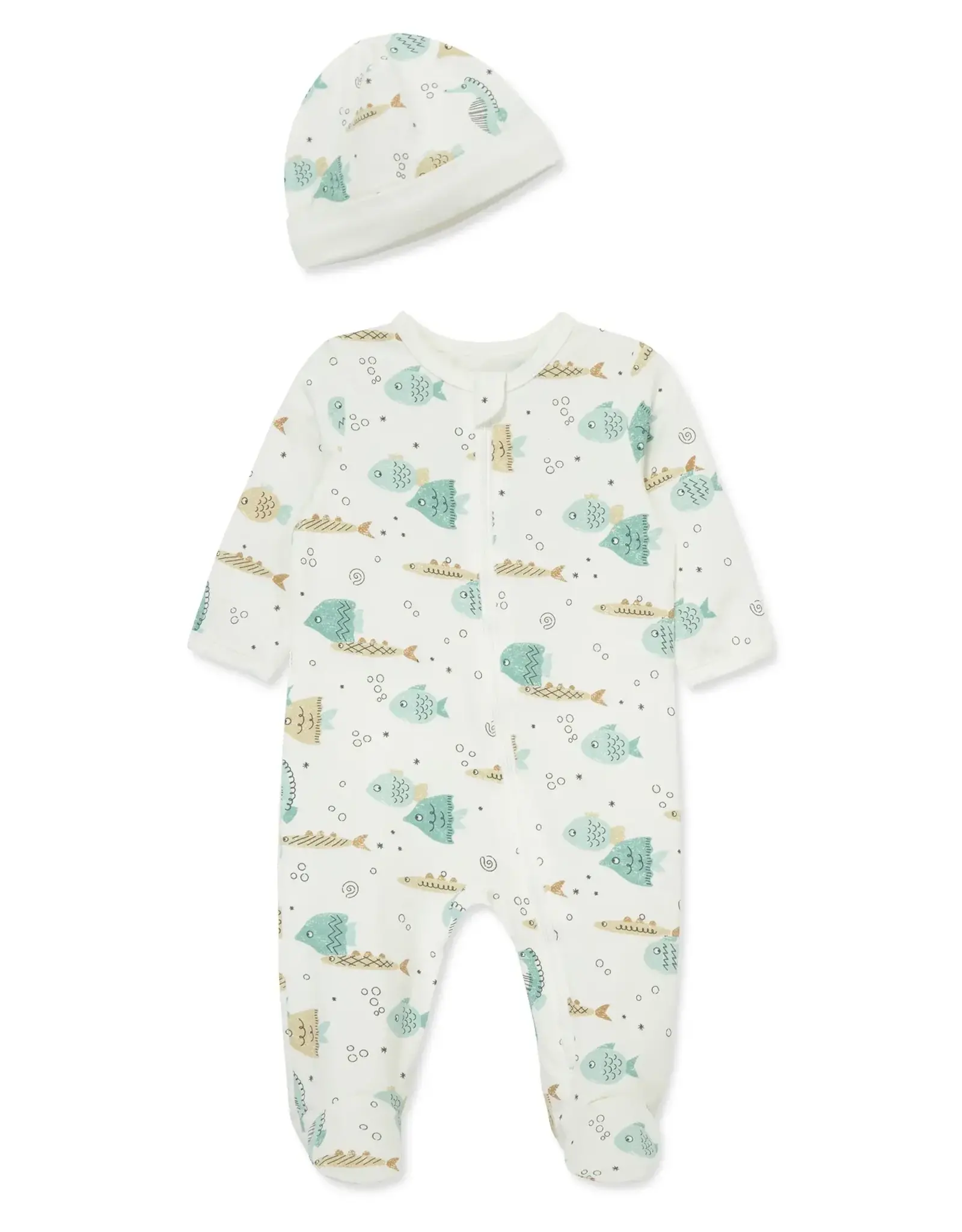 Little Me Aquatic Zip Front Footie & Hat Set