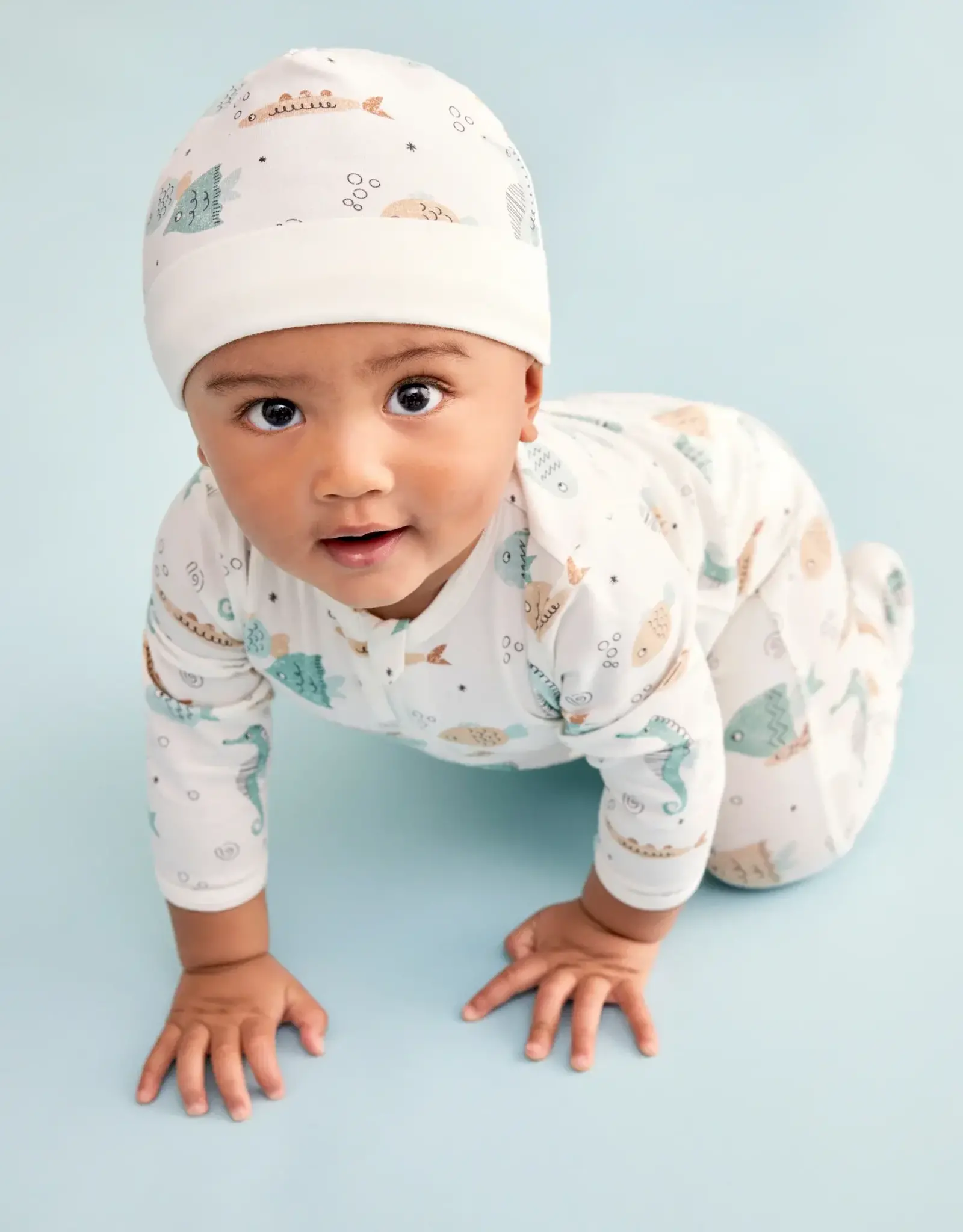 Little Me Aquatic Zip Front Footie & Hat Set