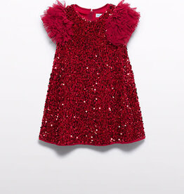 Abel & Lula Red Sequien Velvet Party Dress