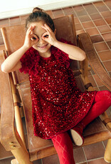 Abel & Lula Red Sequien Velvet Party Dress