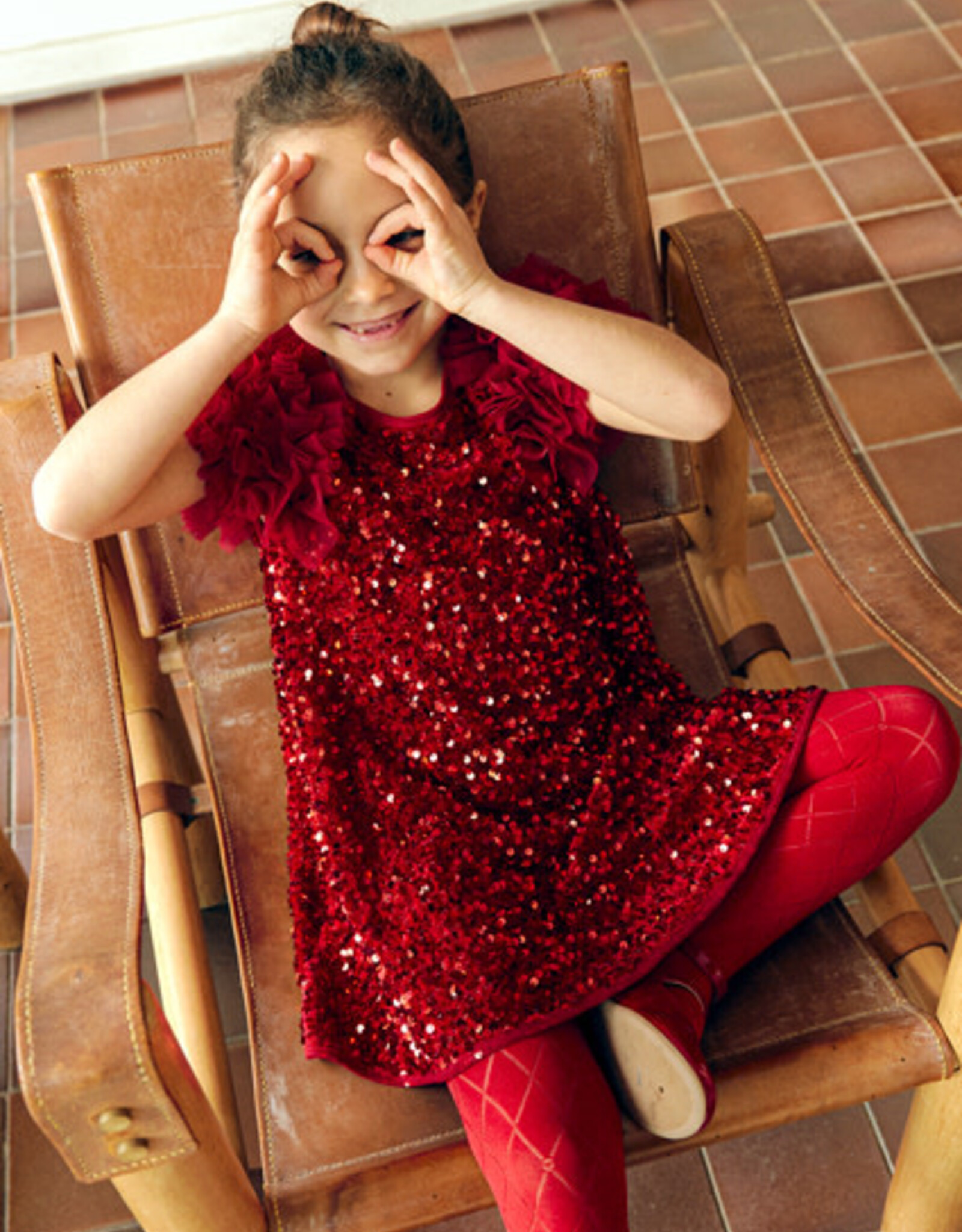 Abel & Lula Red Sequien Velvet Party Dress