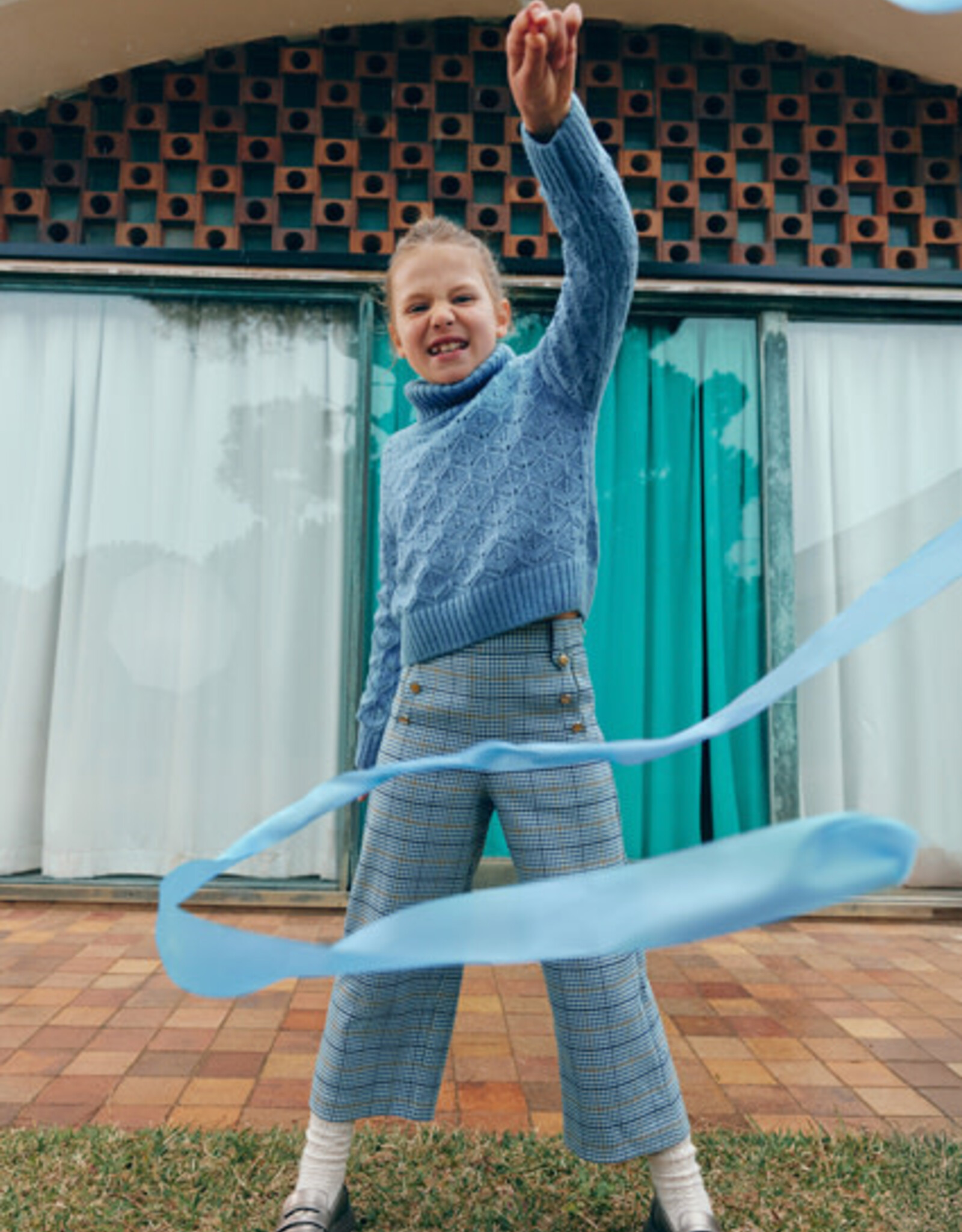 Abel & Lula Sky Blue Plaid Culotte Girls Trouser