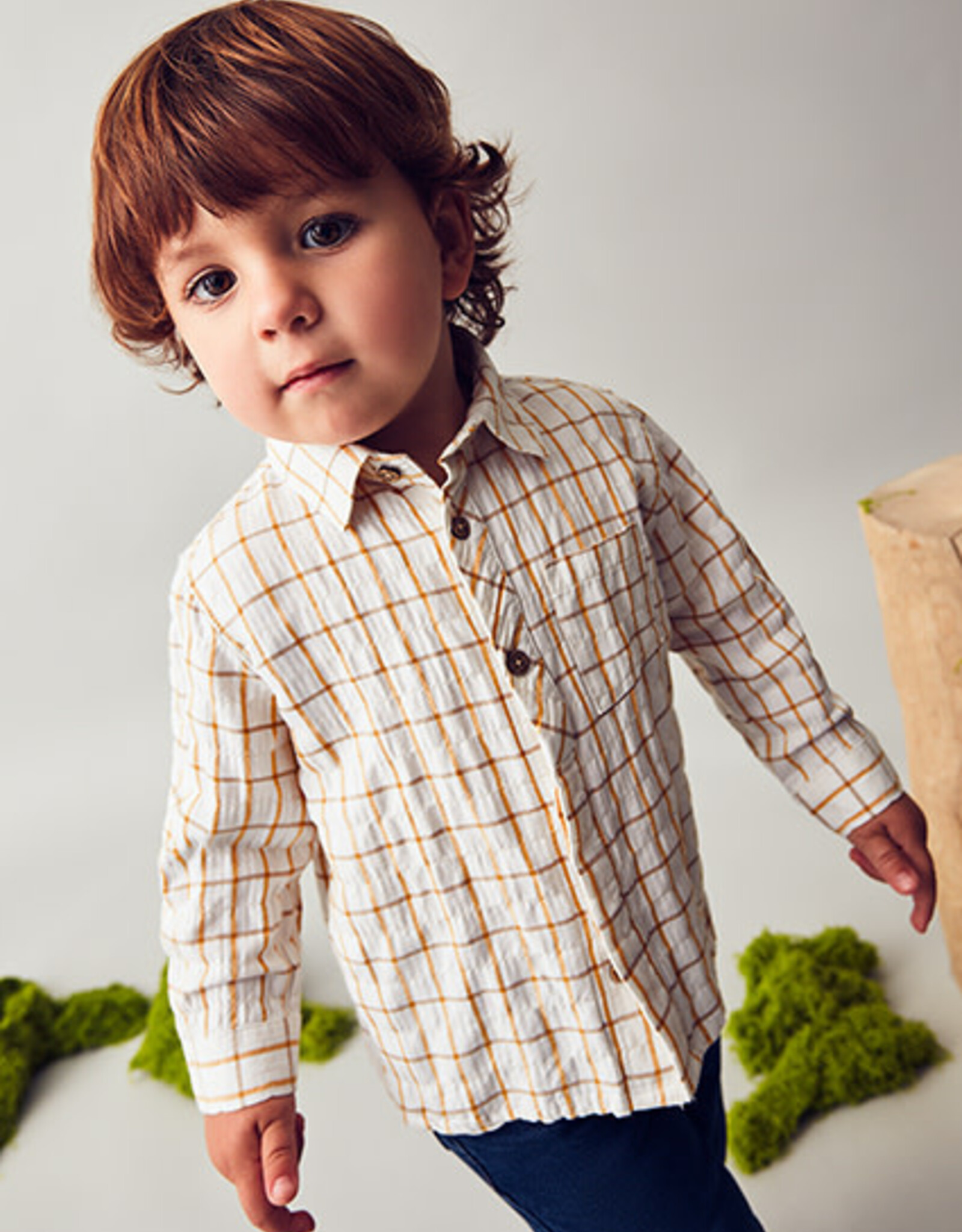 Mayoral Mustard Checked Viscose Shirt