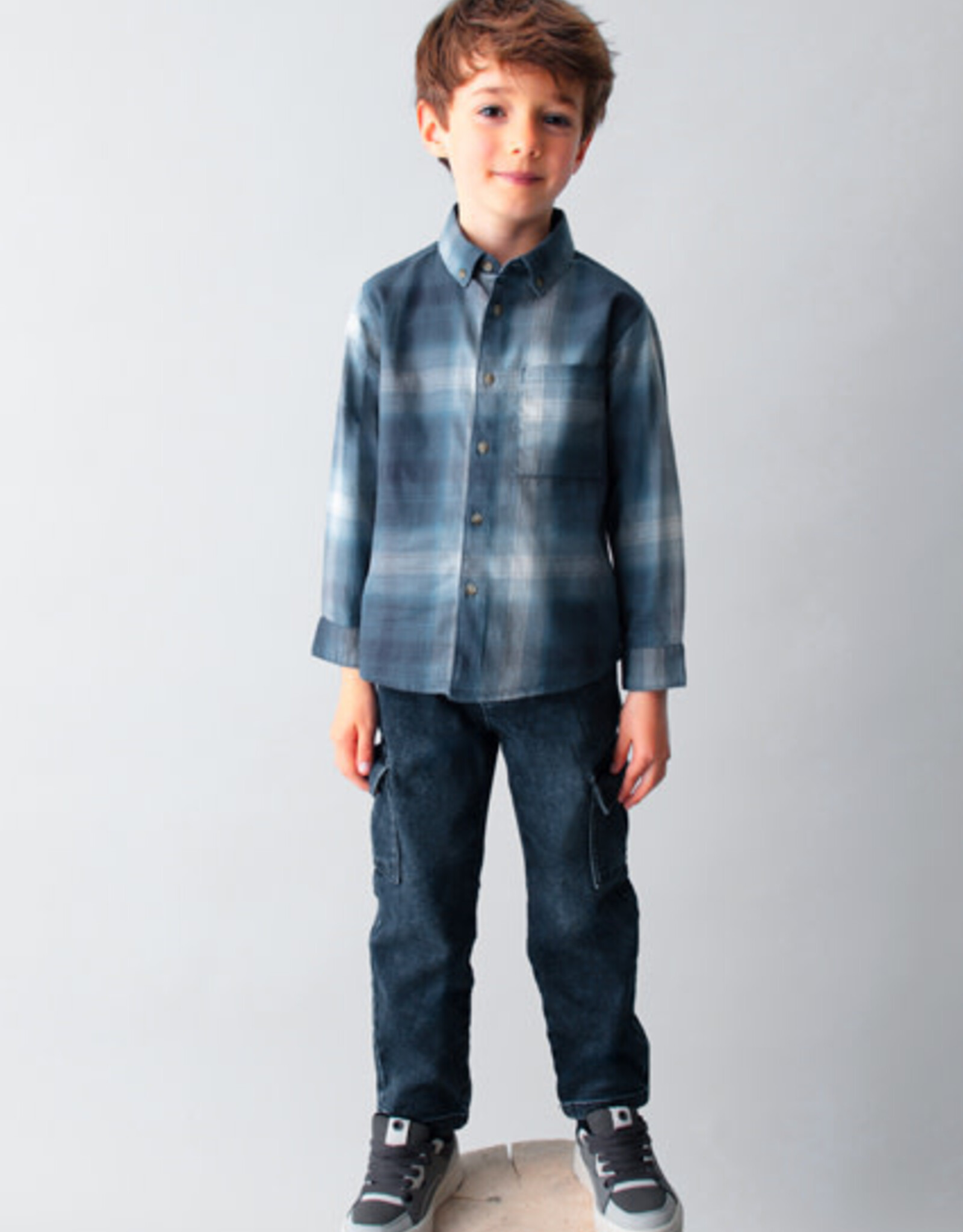 Mayoral Navy Long Checked Shirt