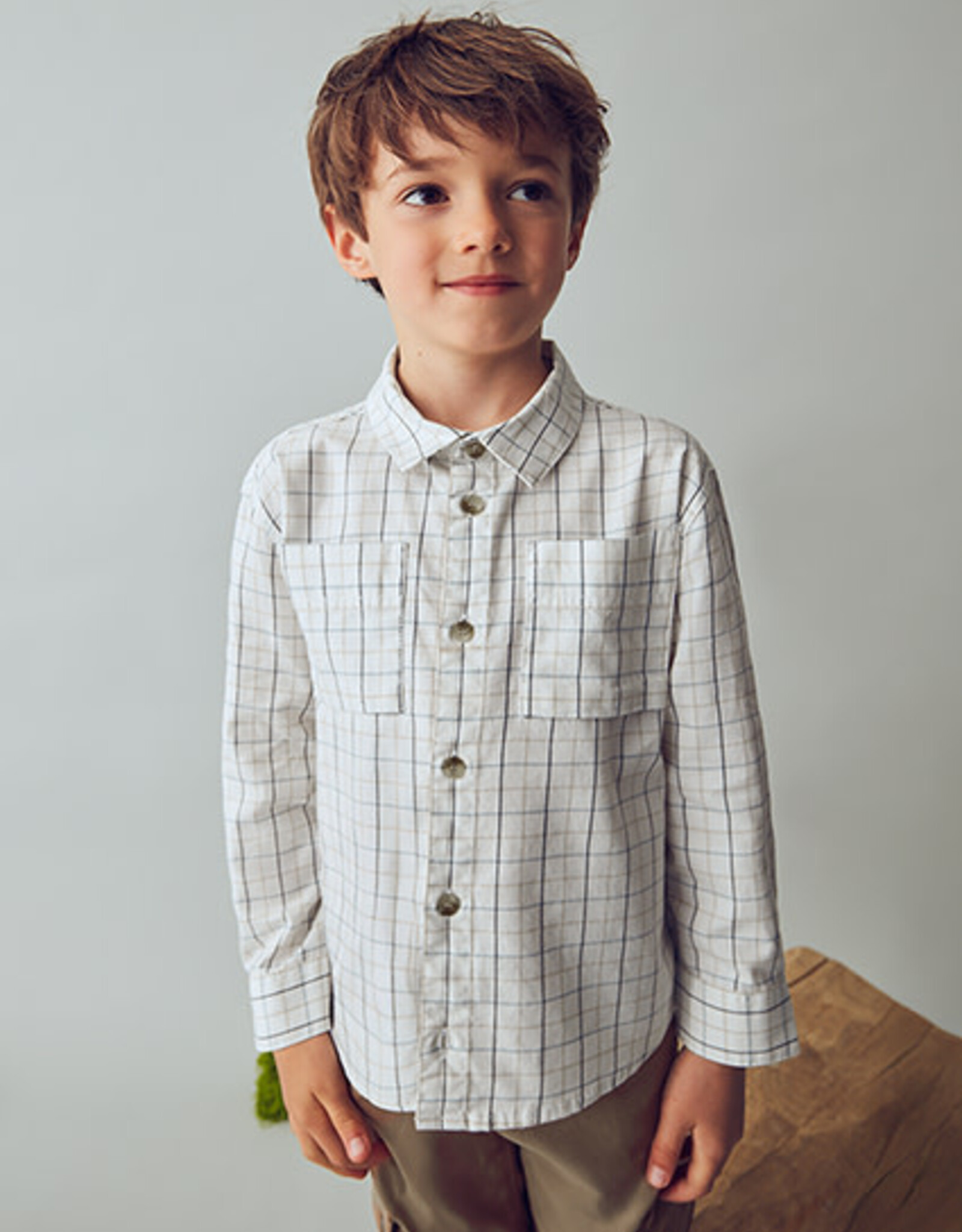 Mayoral Cream Long Checked Shirt