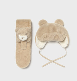 Mayoral Fur hat & scarf set in Sand