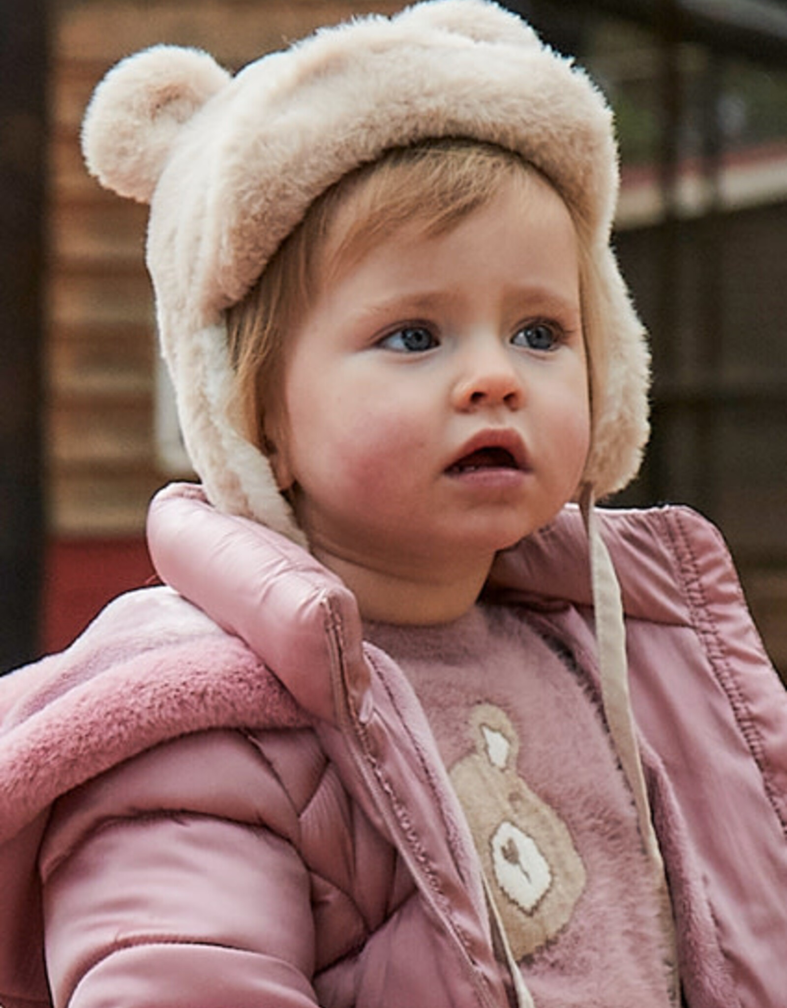 Mayoral Fur hat & scarf set in Sand