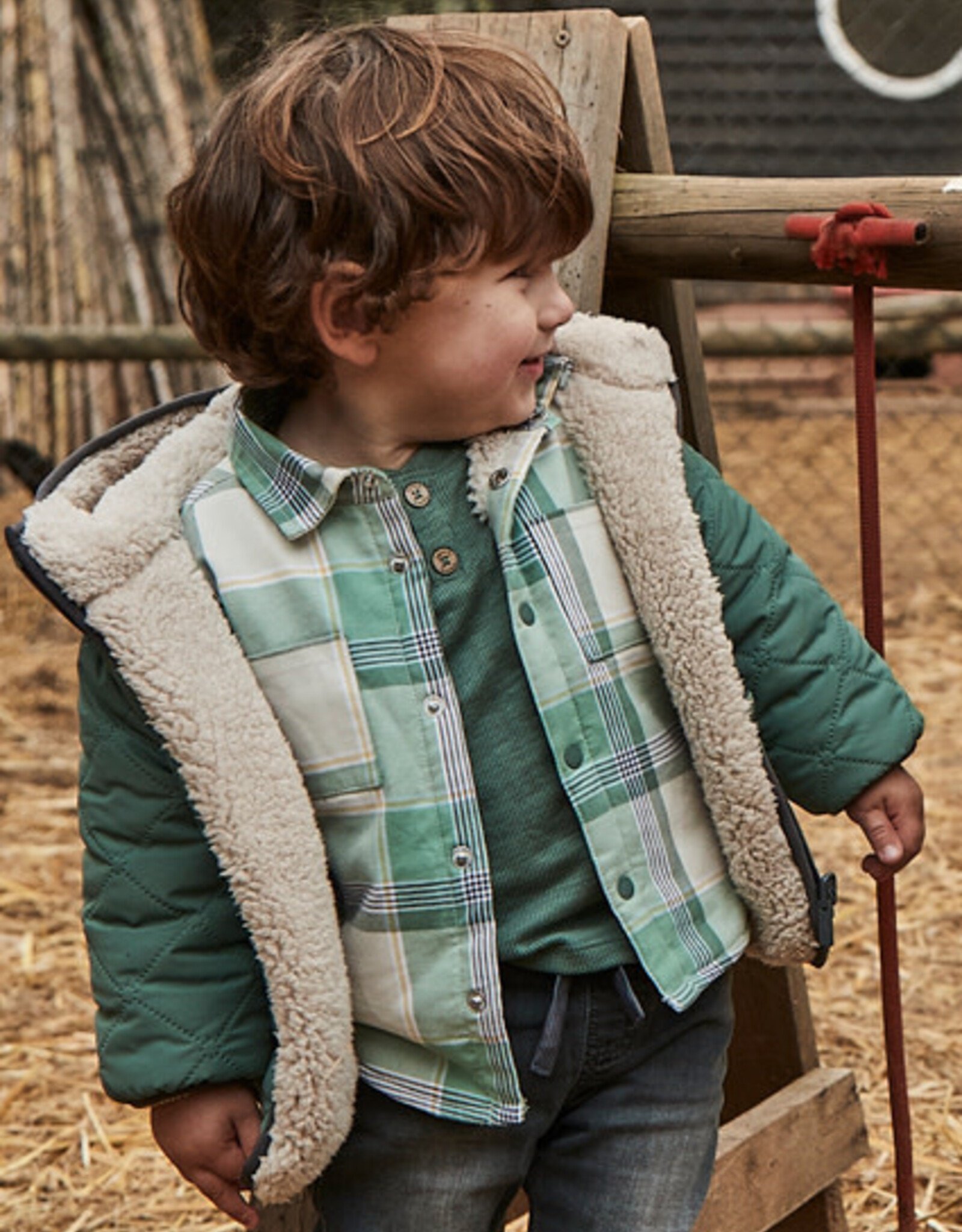 Mayoral Fir Green Baby Plaid Button Up