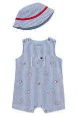 Little Me Baseball Woven Sunsuit & Hat