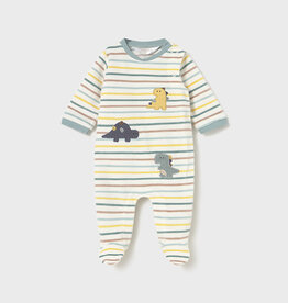 Mayoral Striped Dino Velour Onesie
