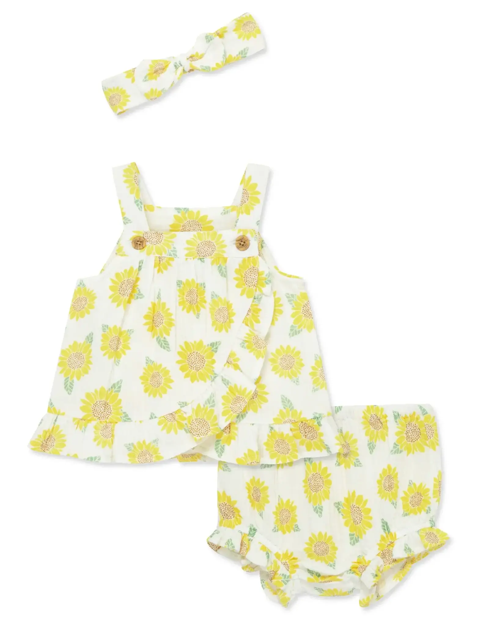 Little Me Sunflower Gauze Short Set & Headband