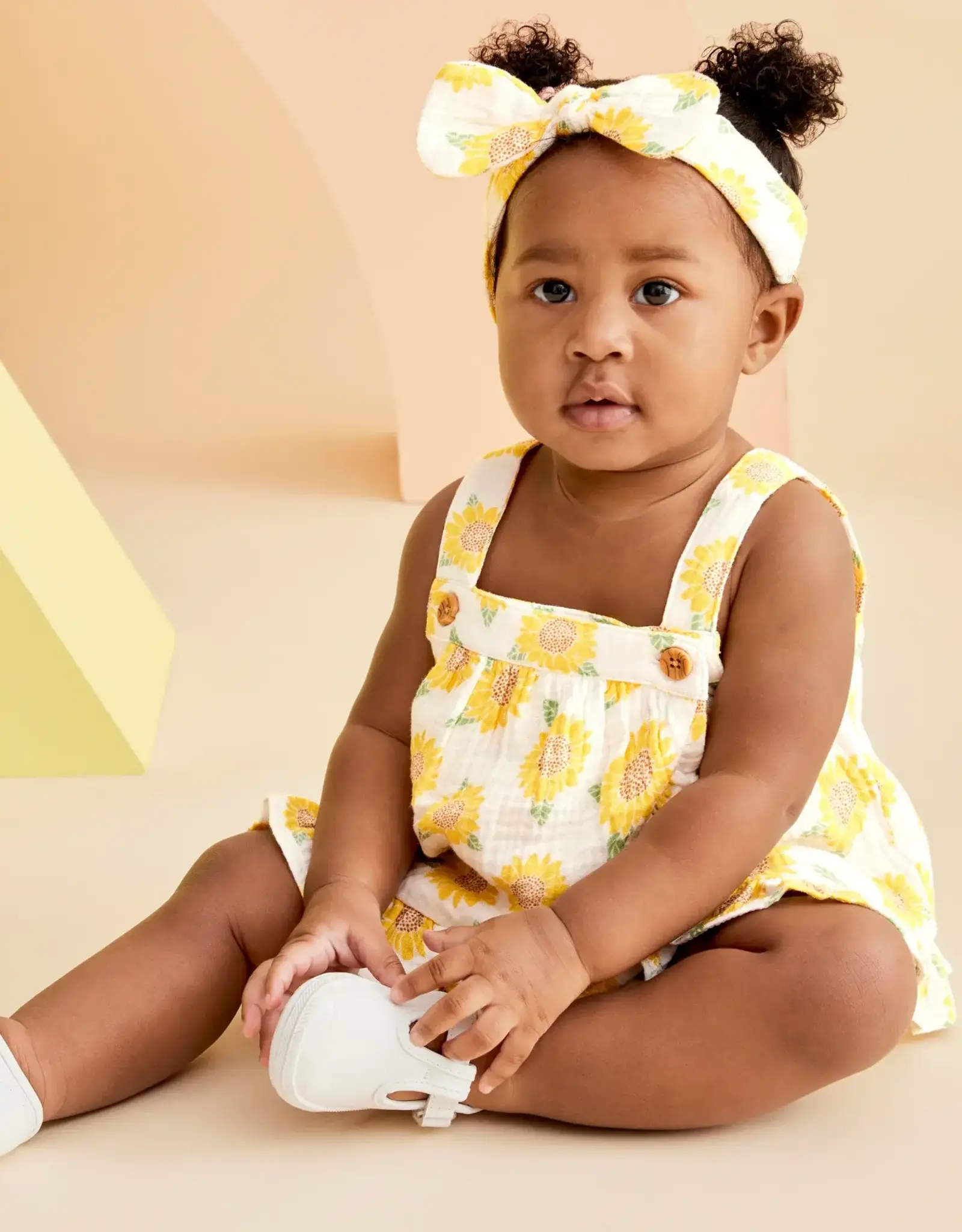 Little Me Sunflower Gauze Short Set & Headband