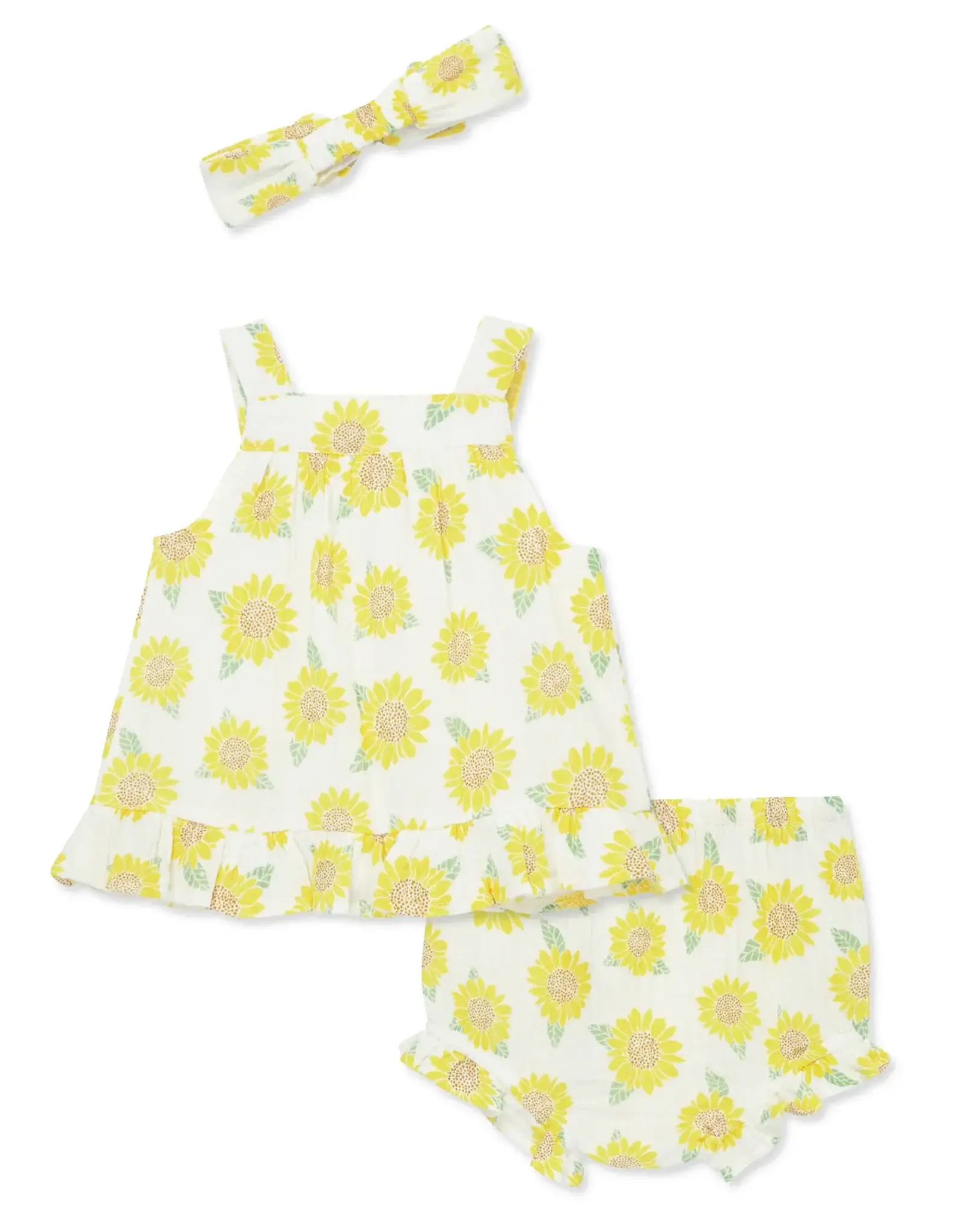 Little Me Sunflower Gauze Short Set & Headband