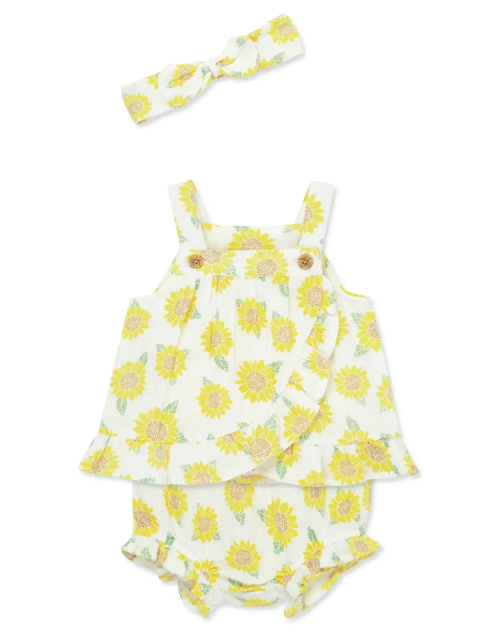 Little Me Sunflower Gauze Short Set & Headband