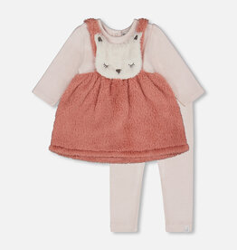 Deux Par Deux Old Pink Kitten Dress/Leggings Set