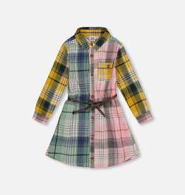 Deux Par Deux Multi Colored Shirt Dress with Belt