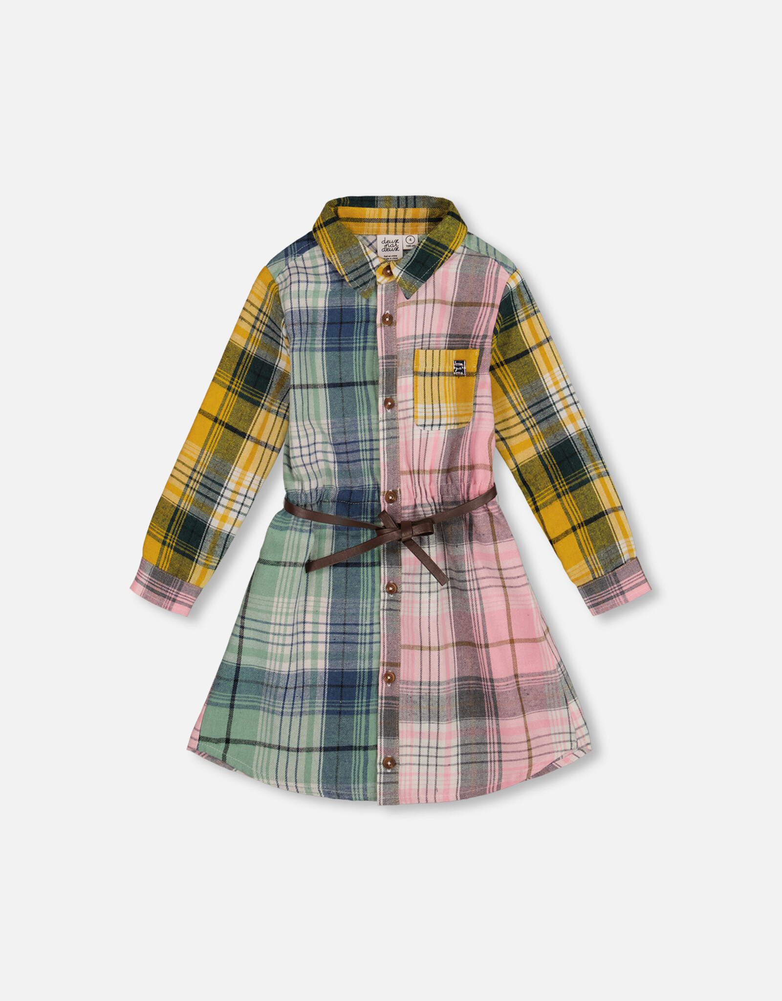 Deux Par Deux Multi Colored Shirt Dress with Belt