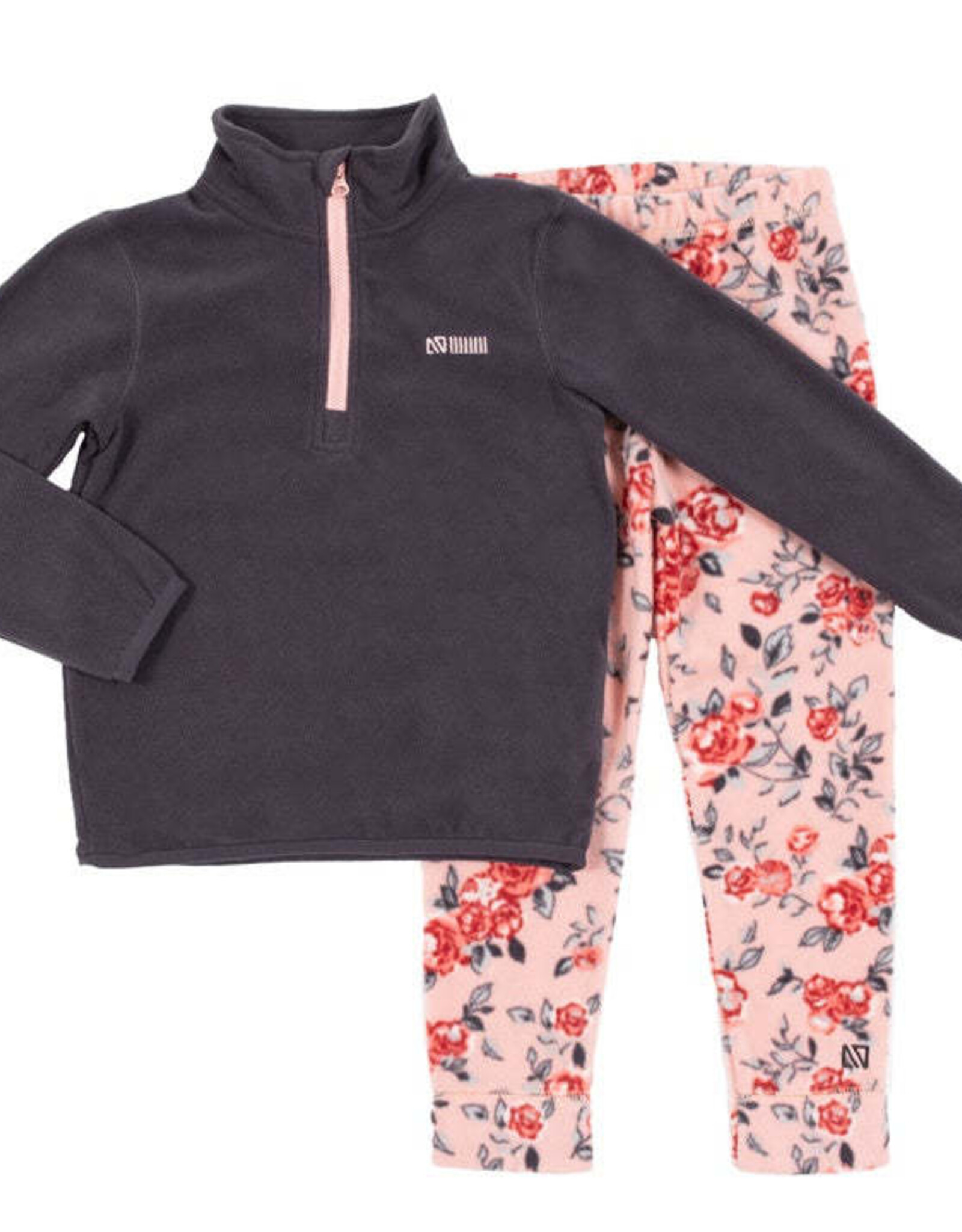 Noruk Charcoal Roses Microfleece 1/4 Zip Up w/Fleece Pants
