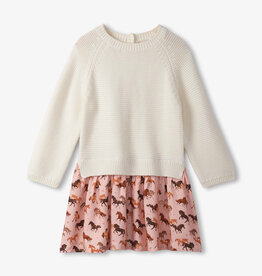 Hatley Tinsel Horses Mixed Media Sweater Dress