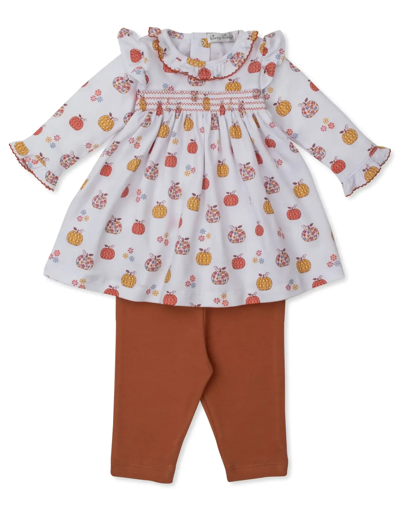 Kissy Kissy Patchwork Pumpkin Flora Smocked Dress and Legging Set