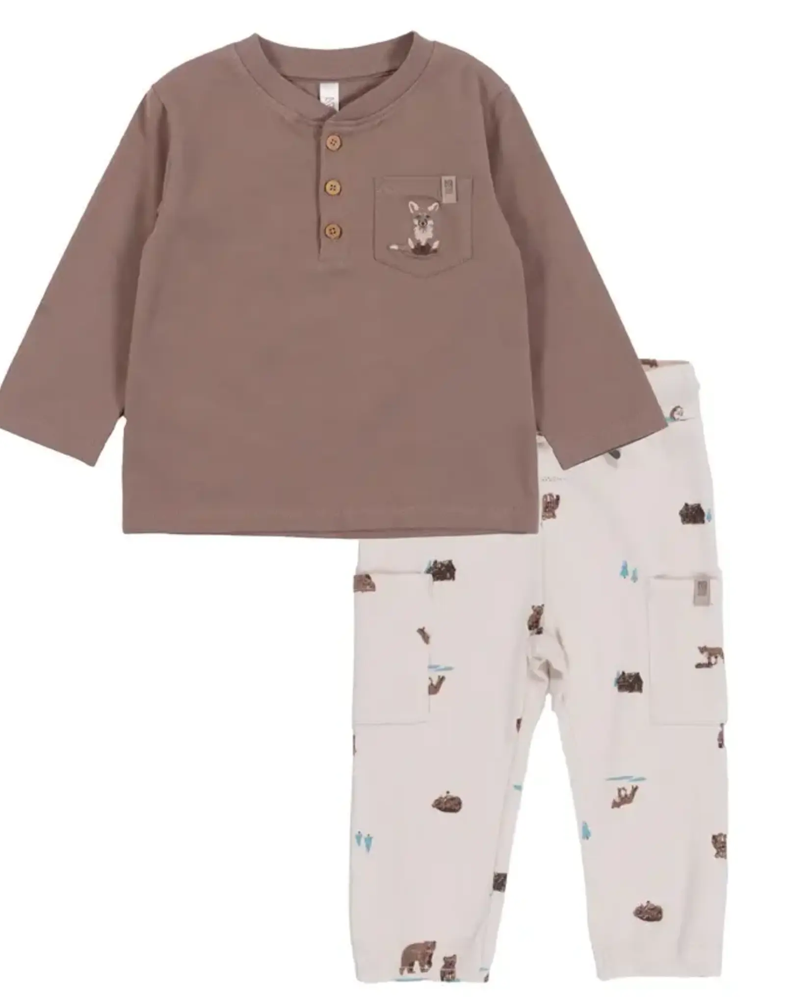 Noruk Teddy Bear & Fox Henley 2pc Set