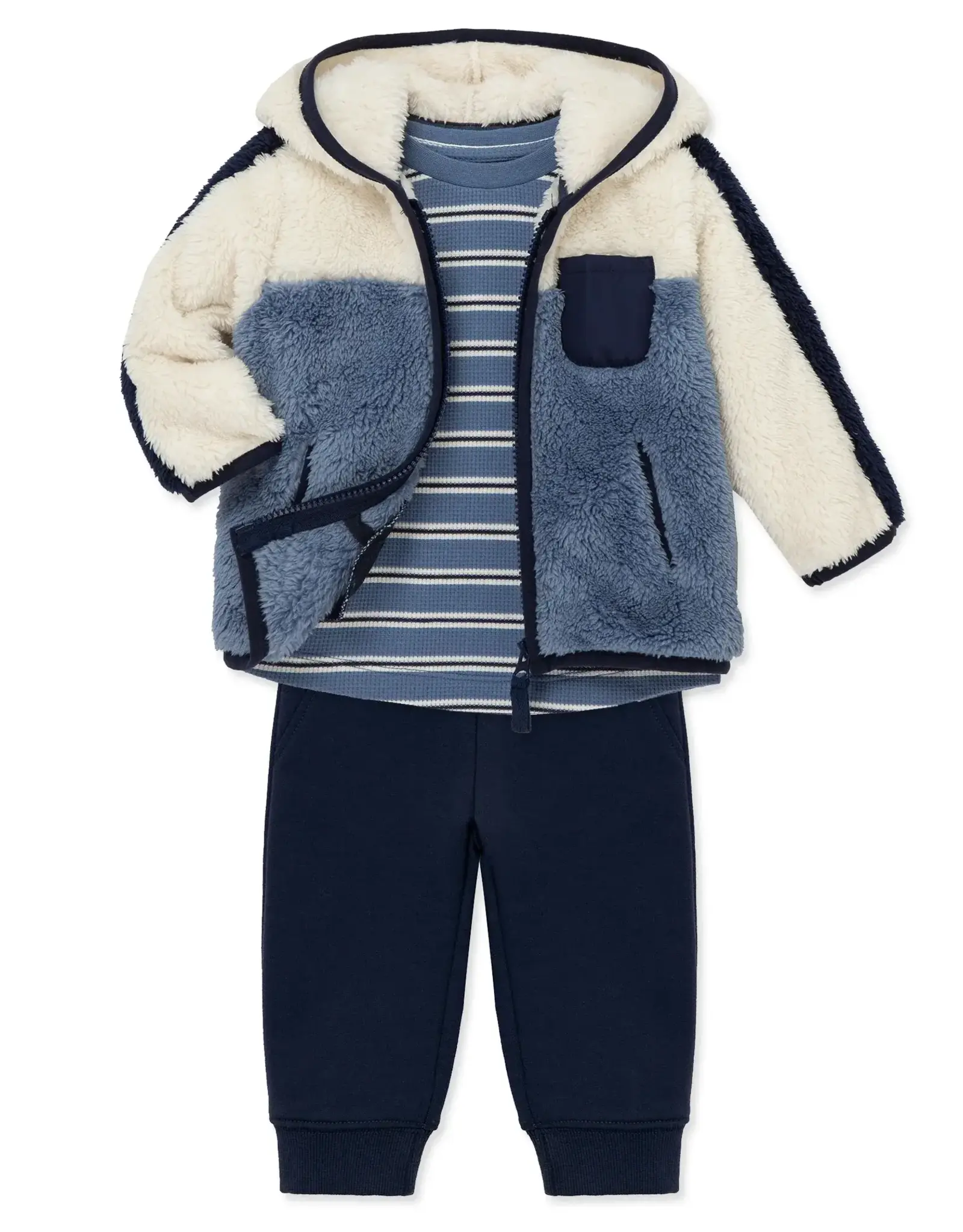 Little Me Blue Sherpa Jacket 3pc Set