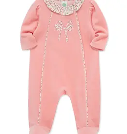 Little Me Floral Bow Velour Footie