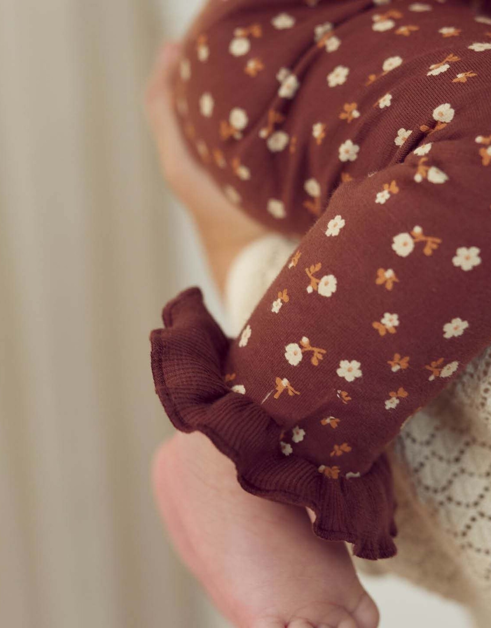 Green Cotton Cedar Floral Printed Frill Pants