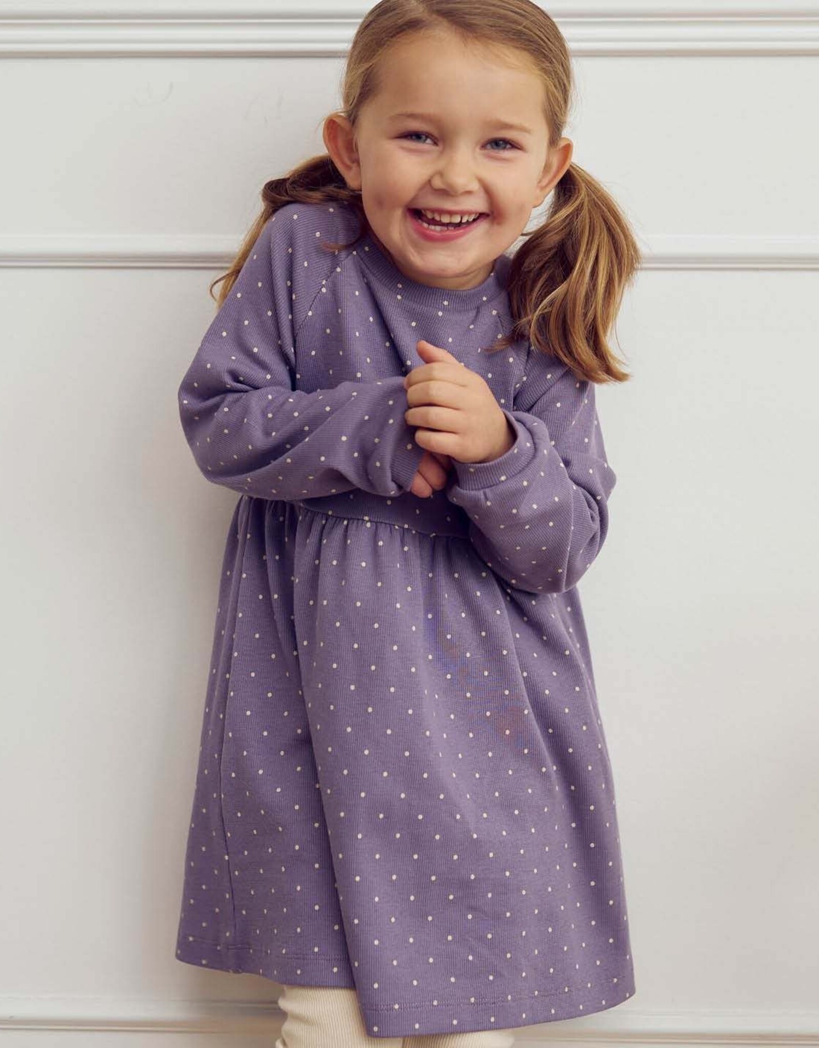 Green Cotton Lilac Fog Dot Rib Dress