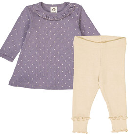 Green Cotton Lilac Fog Dot Rib Dress and Leggings Set
