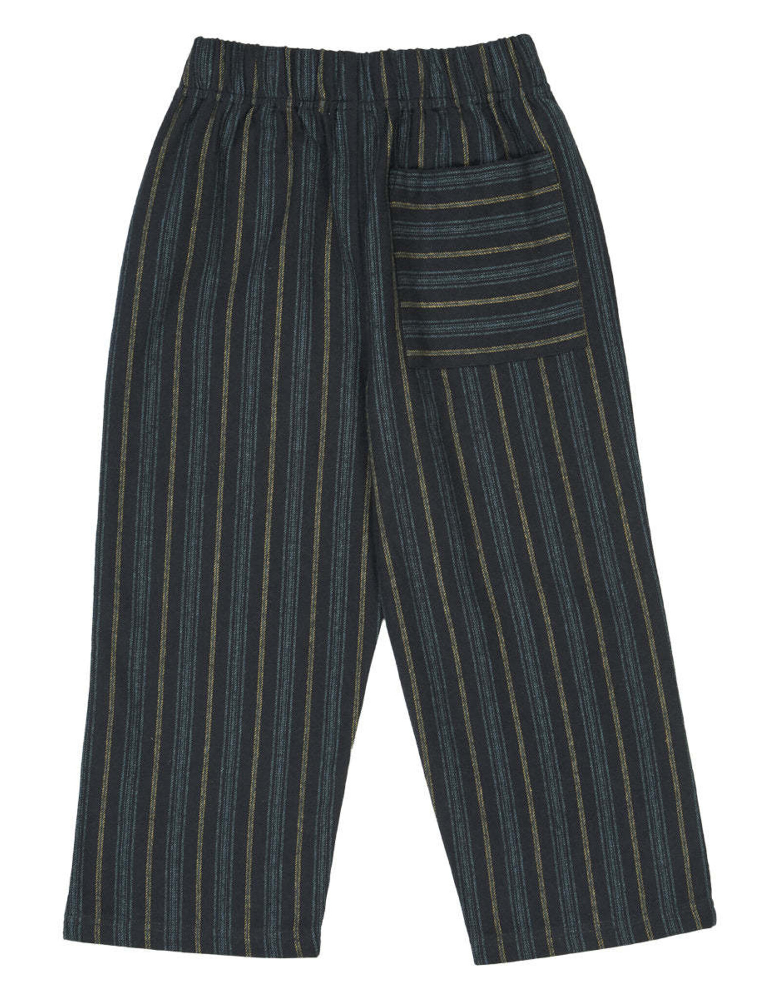 Green Cotton Woven Stripe Pants