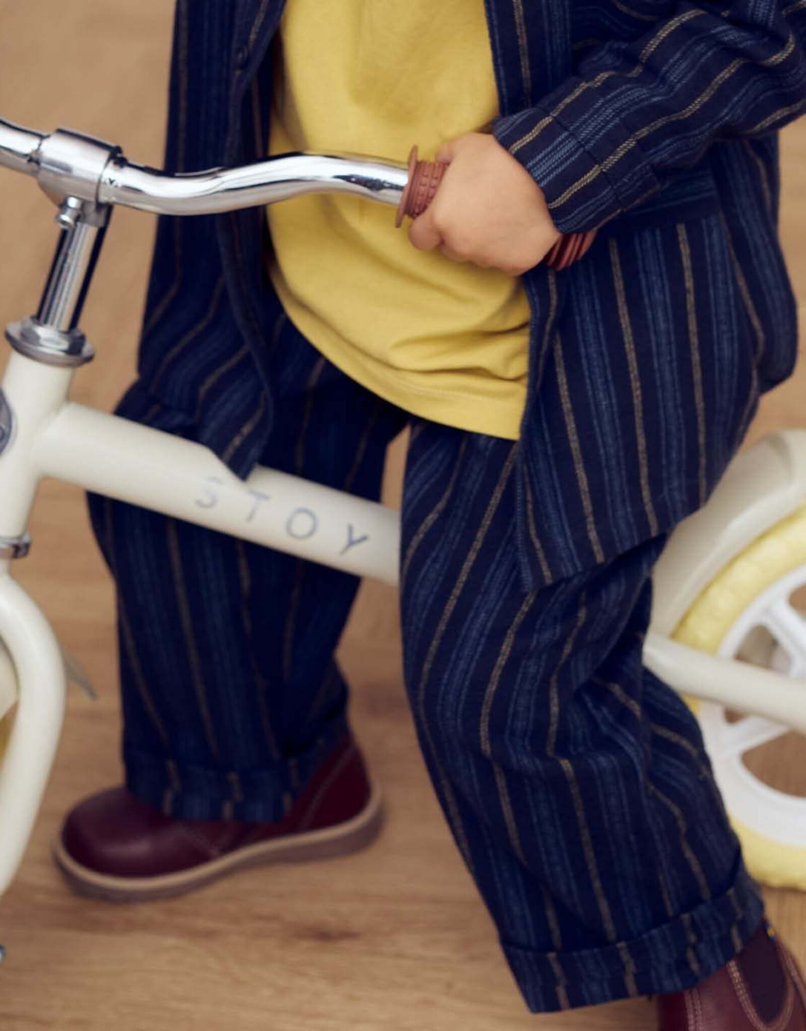 Green Cotton Woven Stripe Pants