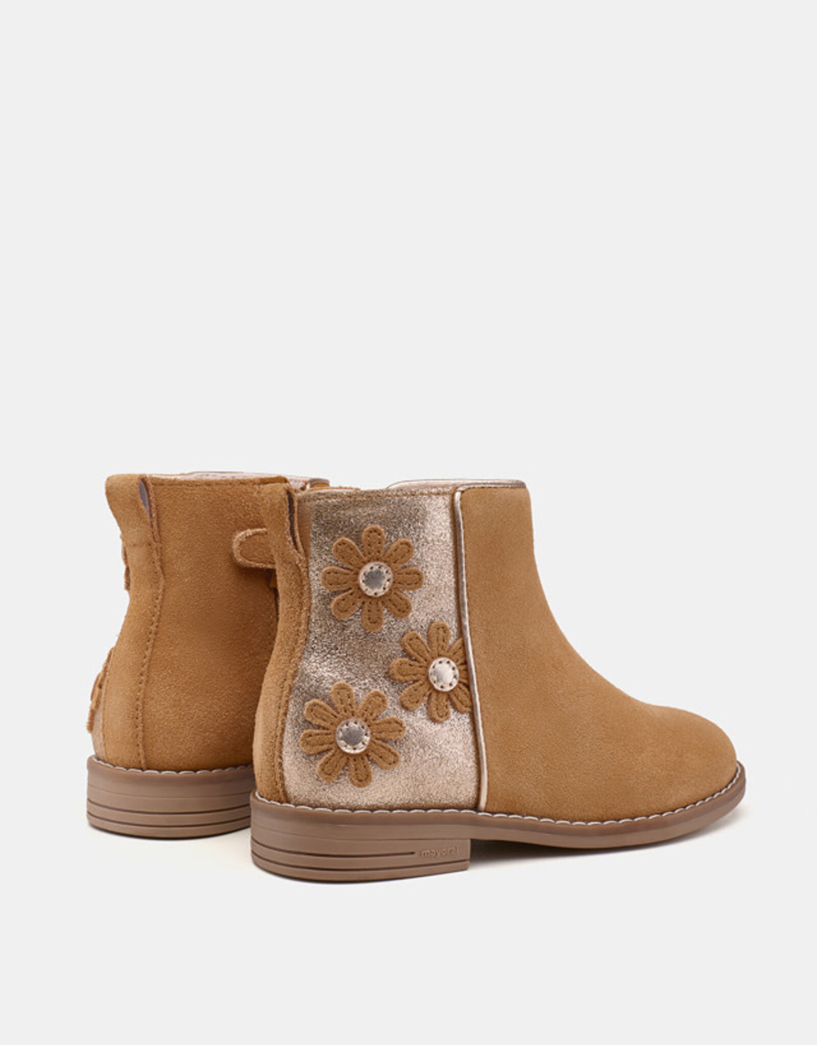 Mayoral Camel Leather Boots with Floral Accent