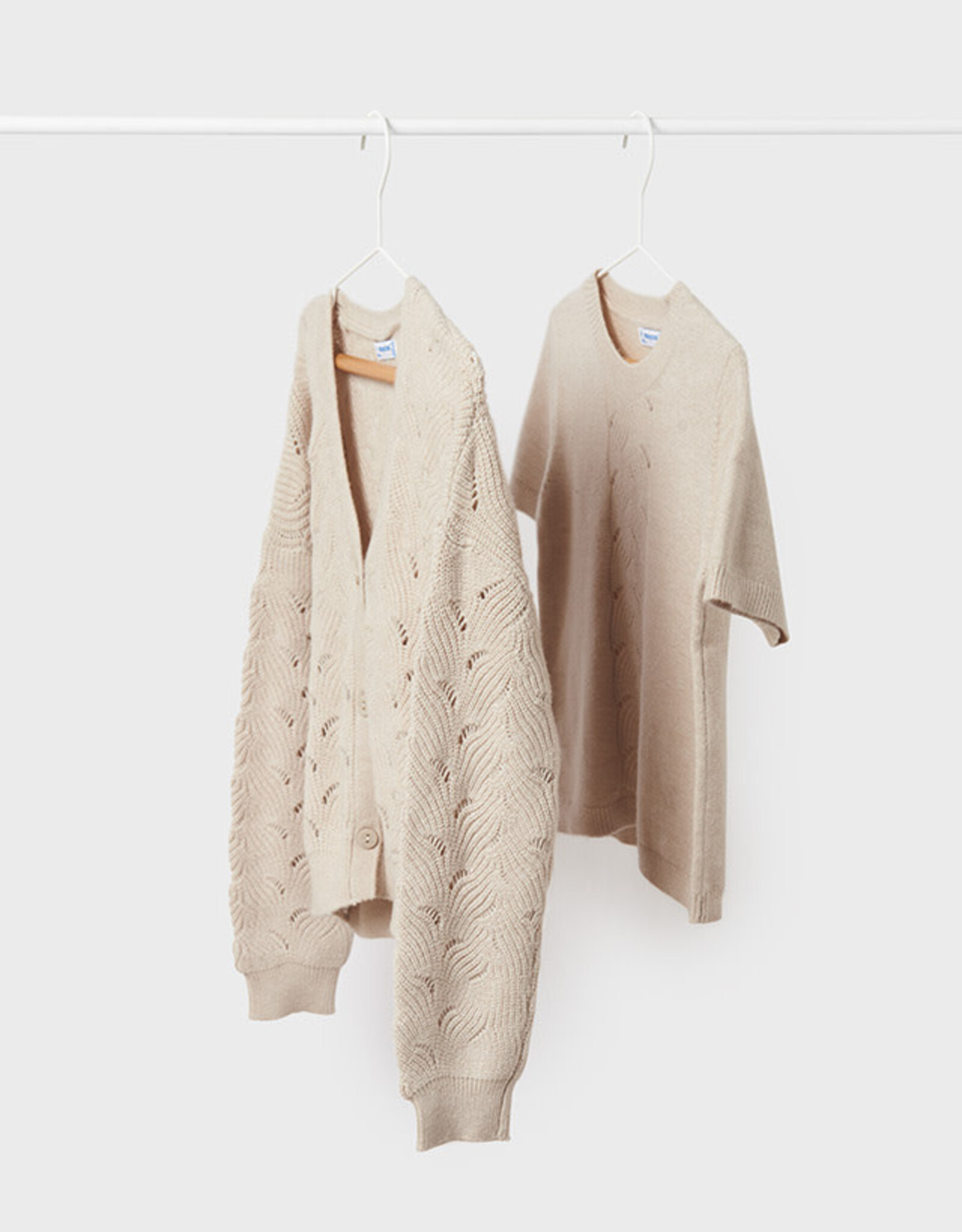 Mayoral Knit Shirt and Cardigan Set in Sand
