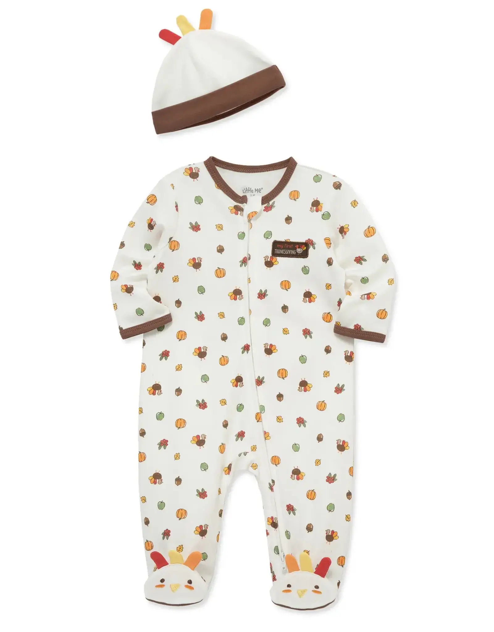 Little Me Turkey Zip Footie & Hat