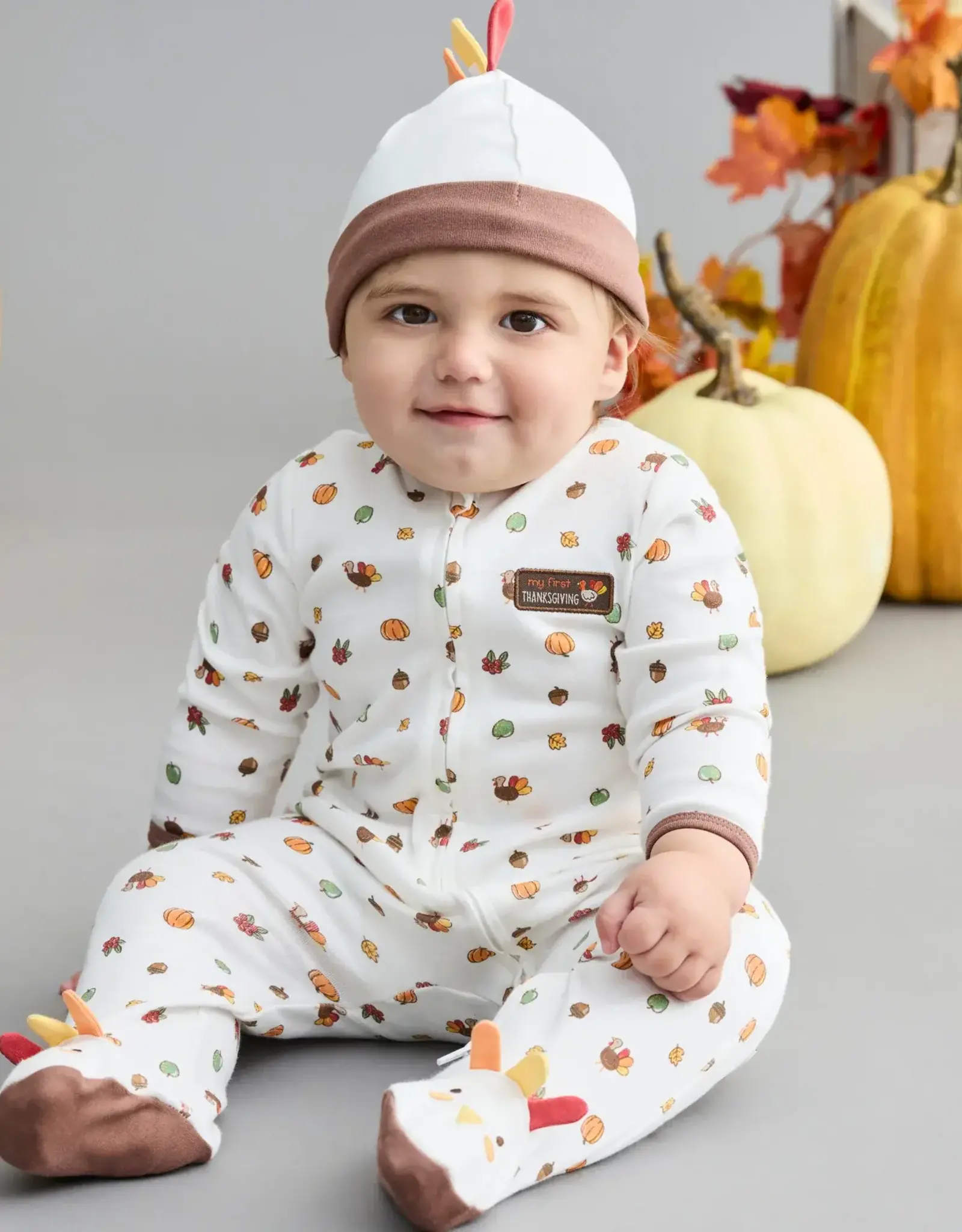 Little Me Turkey Zip Footie & Hat