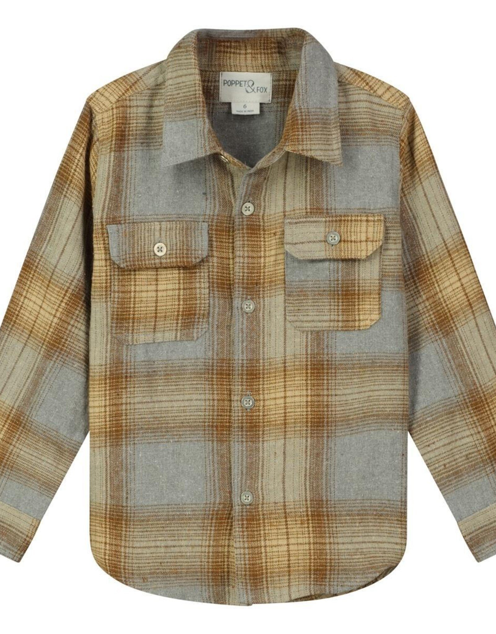 Poppet & Fox Gray/Brown/Beige Patch Pocket Plaid Shirt