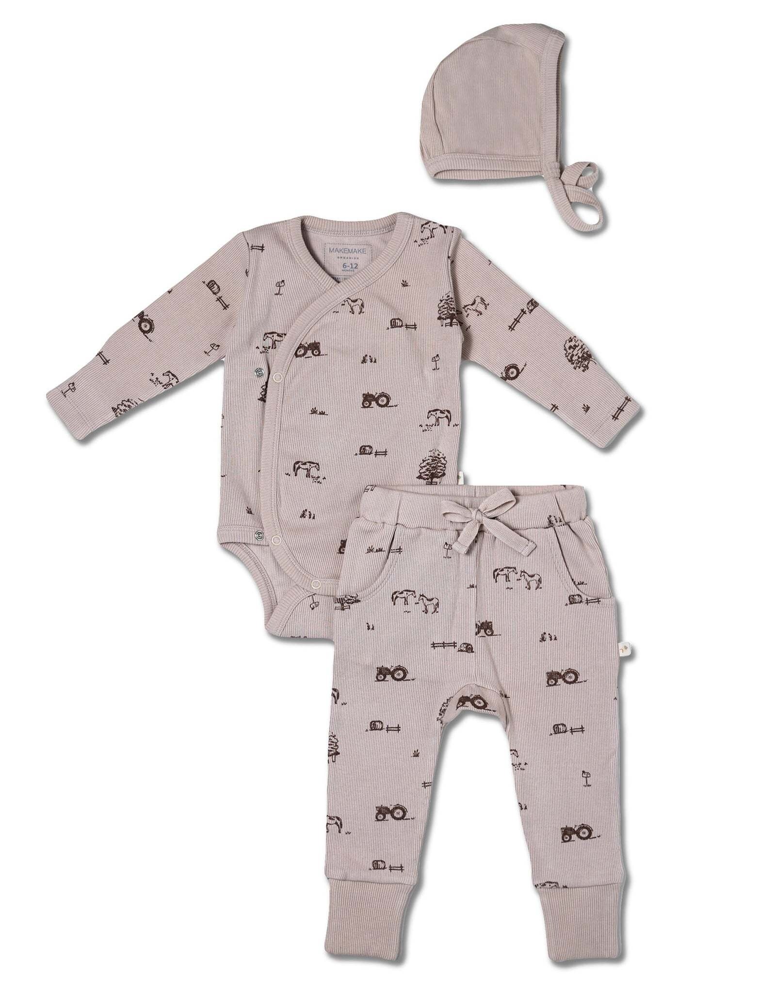 MakeMake Organics Farm Kimono Onesie & Pants Set