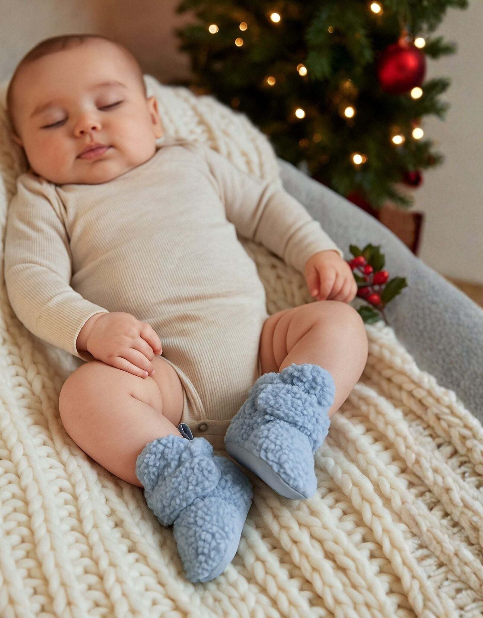 Robeez Sherpa Snap Booties Light Blue