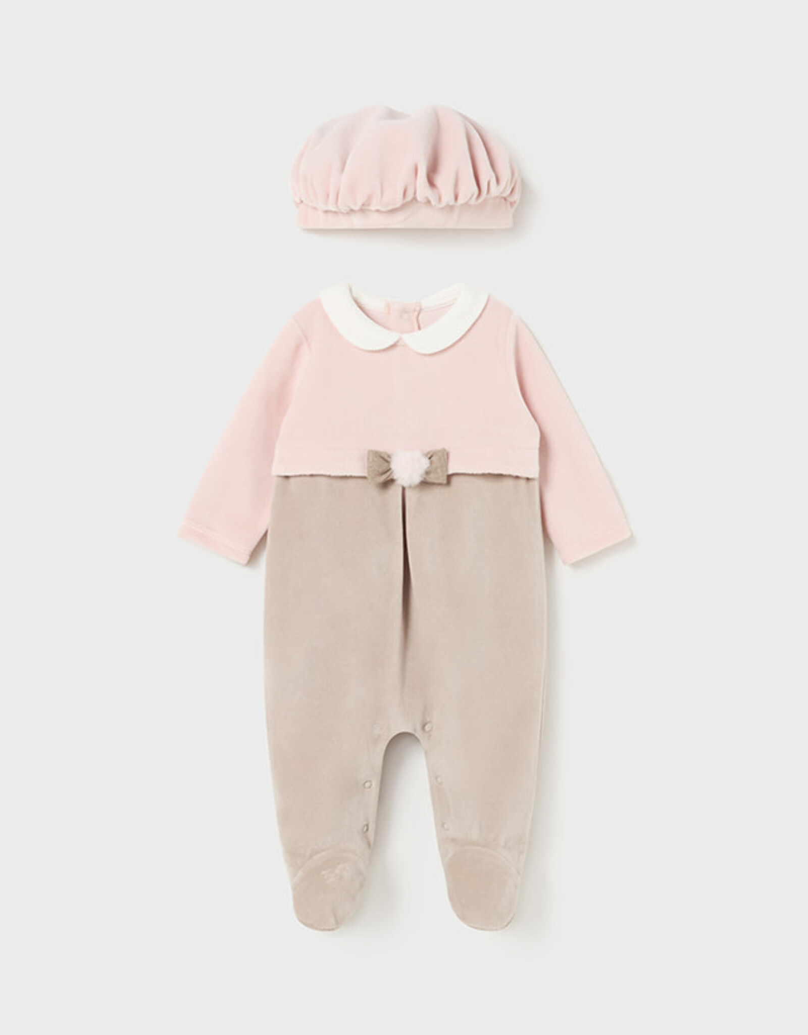 Mayoral Blush Bodysuit with Accent Waist and Beret