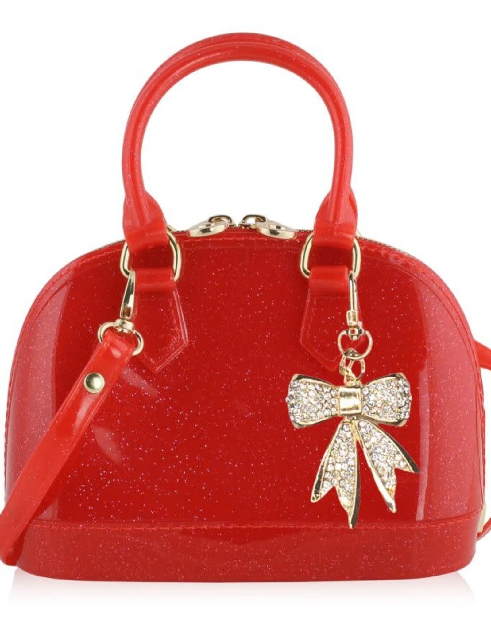 Cate: Holiday Red Sparkle w/Coco Gold Bow