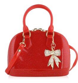 Cate: Holiday Red Sparkle w/Coco Gold Bow
